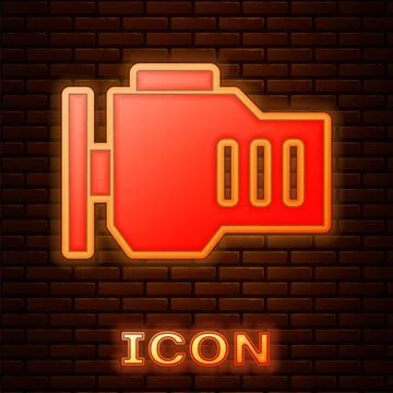 Glowing neon Check engine icon isolated on brick wall background. Vector Stock Illustration