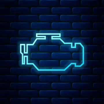 Glowing neon Check engine icon isolated on brick wall background. Vector 스톡 일러스트