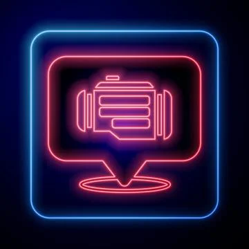 Glowing neon Check engine icon isolated on black background.  Vector Illustrazione stock