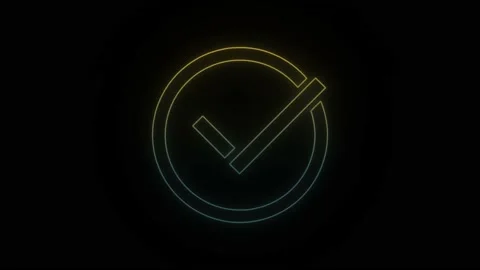 Glowing neon check mark icon on black background. Stock Footage 221694413