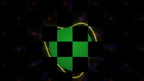 Glowing neon checkered patterns in dark background. Stock Footage 336698164
