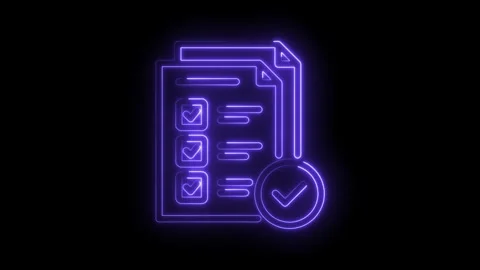 Glowing neon checklist animation,paper documents with completed tasks,modern Stock Footage 330783462