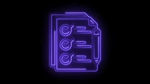 Glowing neon checklist with checkmarks and pencil for task management on black Stock Footage 330785585