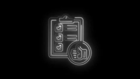 Glowing neon checklist with checkmarks and thumbs up icon on black background Stock-Footage 333957957