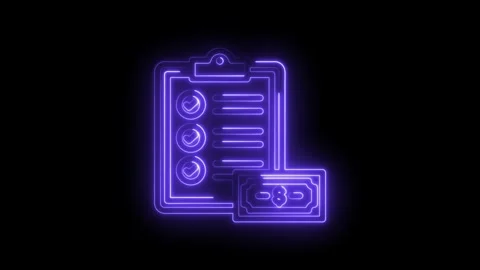 Glowing neon checklist with completed tasks and dollar bill icon symbolizing Stock Footage 333956030