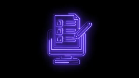 Glowing neon checklist on computer screen with pencil writing digital survey Stock Footage 333956428
