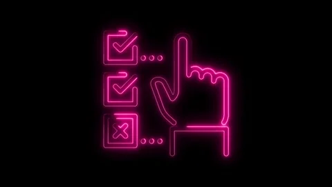 Glowing neon checklist with cursor pointing vote on black background animatio Stock Footage 312333432