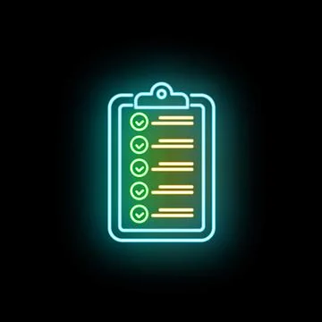 Glowing neon checklist displaying completed tasks and productivity Stock Illustration