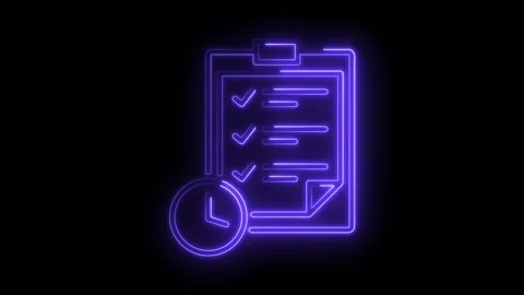 Glowing neon checklist icon with clock concept of timely task management Stock Footage 309917143