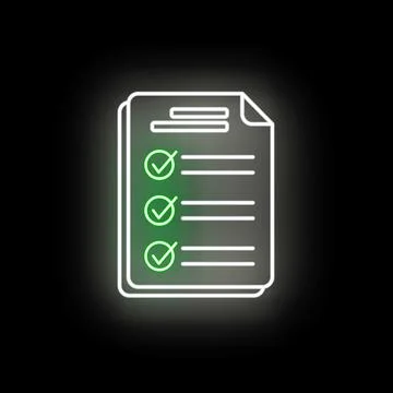 Glowing neon checklist icon completing tasks validation Stock Illustration