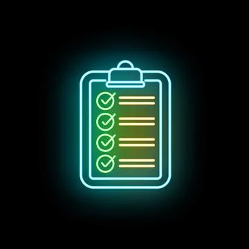 Glowing neon checklist icon representing task management and productivity Stock Illustration