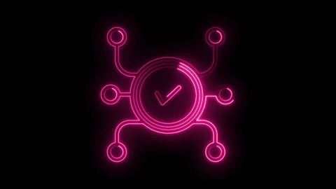 Glowing neon checkmark icon connected to nodes on black background for busi.. Stock Footage 314536309
