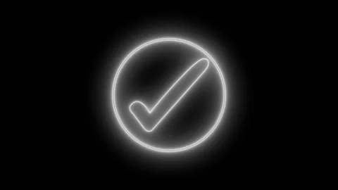 Glowing neon checkmark inside a circle animation on a black background Vidéo 315002188