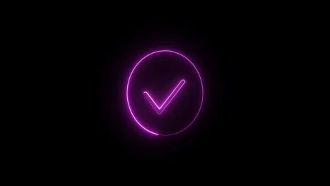 Glowing neon checkmark inside circle pulse animation on black background, m.. Stock Footage 345549260