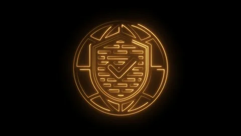 Glowing neon checkmark shield animation on black background for cyber securit Stock Footage 346008340