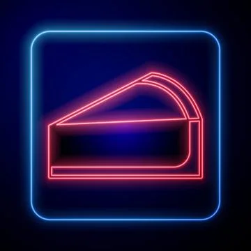 Glowing neon Cherry cheesecake slice with fruit topping icon isolated on bl.. Illustrazione stock