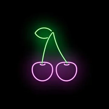 Glowing neon cherry fruit in darkness Stockillustratie