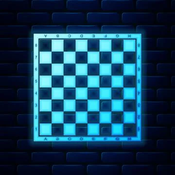 Glowing neon Chess board icon isolated on brick wall background. Ancient Stock Illustration