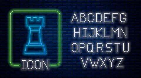 Glowing neon Chess icon isolated on brick wall background. Business strateg.. Stock Illustration
