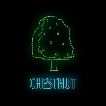 Glowing neon chestnut tree and name design Stock Illustration