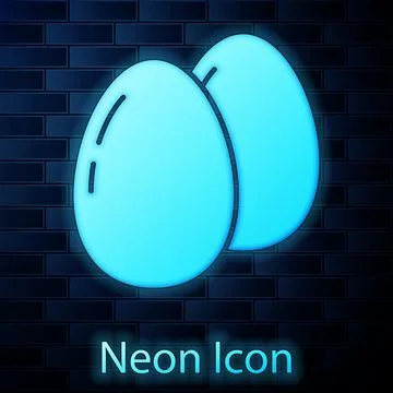 Glowing neon Chicken egg icon isolated on brick wall background. Vector Stock Illustration