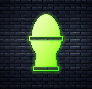 Glowing neon Chicken egg on a stand icon isolated on brick wall background Stock Illustration