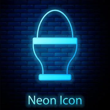 Glowing neon Chicken egg on a stand icon isolated on brick wall background Stock Illustration