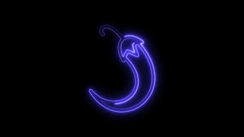 Glowing neon chilli pepper isolated on black background animated stock footage Stock Footage 322969240