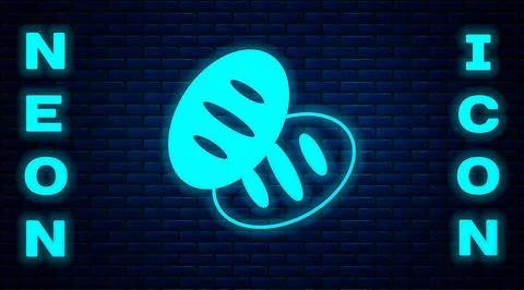 Glowing neon Christian bread icon isolated on brick wall background. Religi.. Stock Illustration