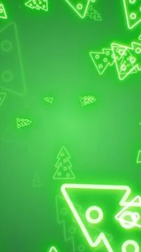 Glowing neon Christmas tree pattern in green, festive abstract holiday back.. Stock Illustration
