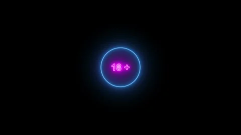Glowing neon circle with 18 plus. Circle of neon blue outline animation on .. Stock Footage 331660355