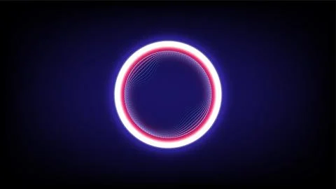 Glowing Neon Circle with Abstract Vibration Wave on Dark Background Stock Illustration