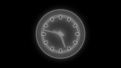 Glowing Neon Circle Clock on Black Background Animation Stock Footage 307064546