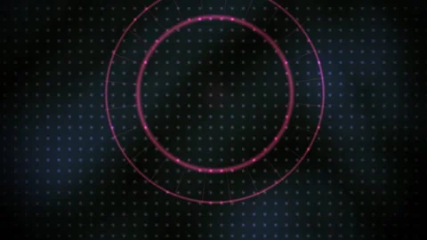 Glowing neon circle on dark background with grid pattern. Stock Footage 336698529