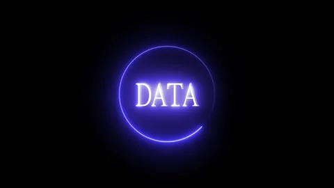 Glowing neon circle with data text on black. Neon circle symbol for digital.. Stock Footage 337816207