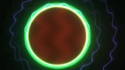 Glowing neon circle with electric blue arcs on black background. Stock Footage 337467619