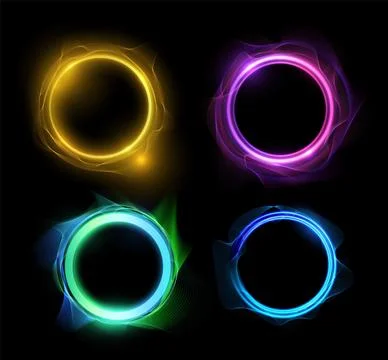 Glowing neon circle frames vector illustration set 스톡 일러스트