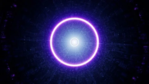 Glowing Neon Circle Light Sci Fi Tunnel Background Stock Footage 201201327