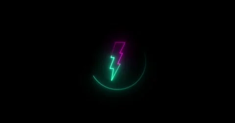 Glowing neon circle line and power lightning icon animation. On a black backgrou Stock Footage 336862667