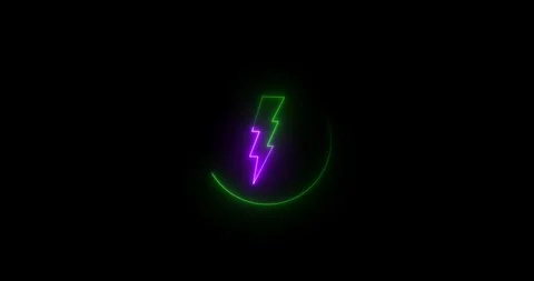 Glowing neon circle line and power lightning icon animation. On a black backgrou Vidéo 336862668