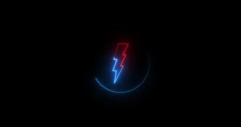 Glowing neon circle line and power lightning icon animation. On a black backgrou Stock Footage 336862677