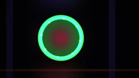 Glowing neon circle with red center and yellow spikes on black background. Stock Footage 336235980