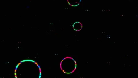 Glowing Neon Circle Rings Animation with Digital Glitch Noise Vidéo 333148288