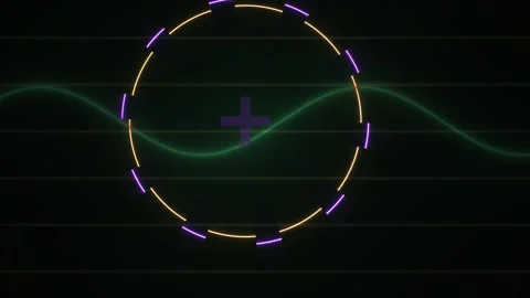 Glowing neon circle with waveform on black background. Stock Footage 335522129