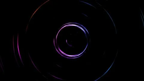 Glowing neon circles creating a hypnotic vortex on black background Stock Photos