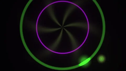 Glowing Neon Circles Spin Dynamically on a Dark Background for Abstract Tec.. Stock Footage 343705354