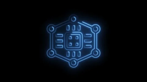 Glowing neon circuit board chip connected network illustrating data process.. Video stock 314538546