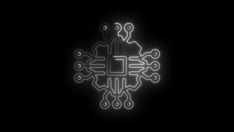 Glowing neon circuit board chip icon animation abstract technology concept Stock Footage 333953083