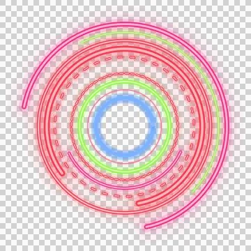 Glowing neon circular data rings infographic, isolated PNG with transparent Stock Illustration