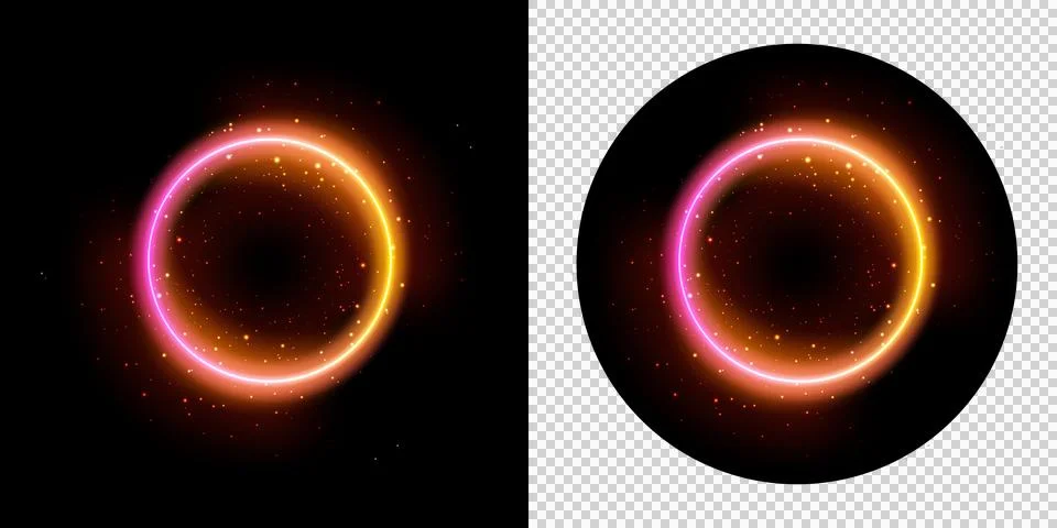 Glowing neon circular frame with sparkling particles creating an ethereal m.. Stock Illustration